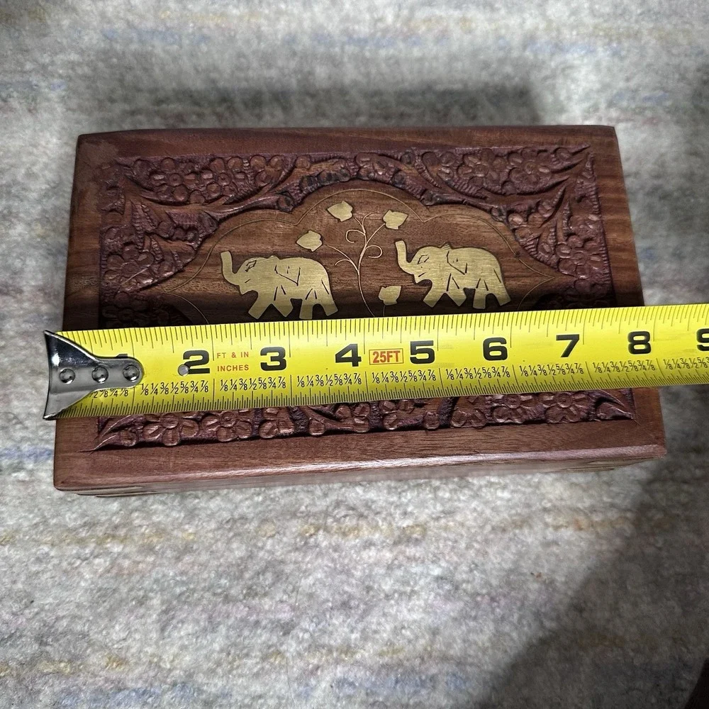 Hand‎ Engraved  Inlaid Brass Wooden Box Keepsake Jewelry Organizer &Storage